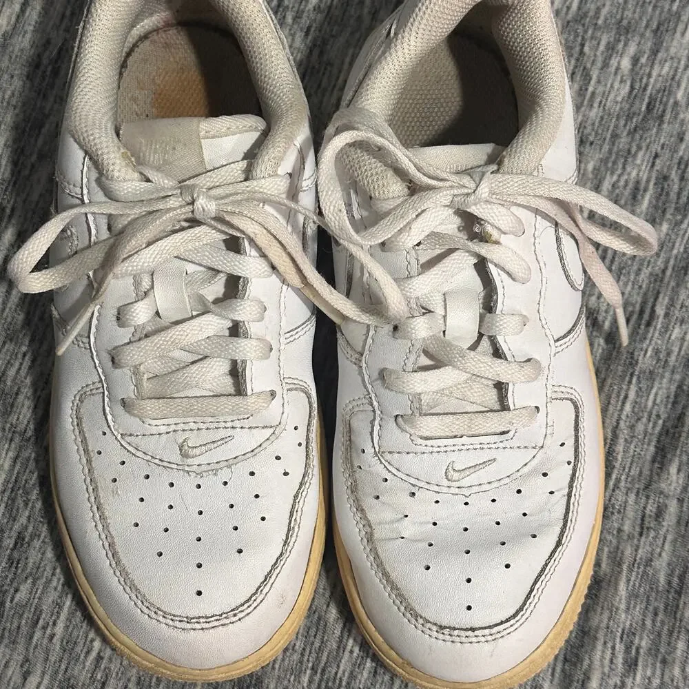 Nike Air Force 1 White Leather Sneakers Kids Size 2Y